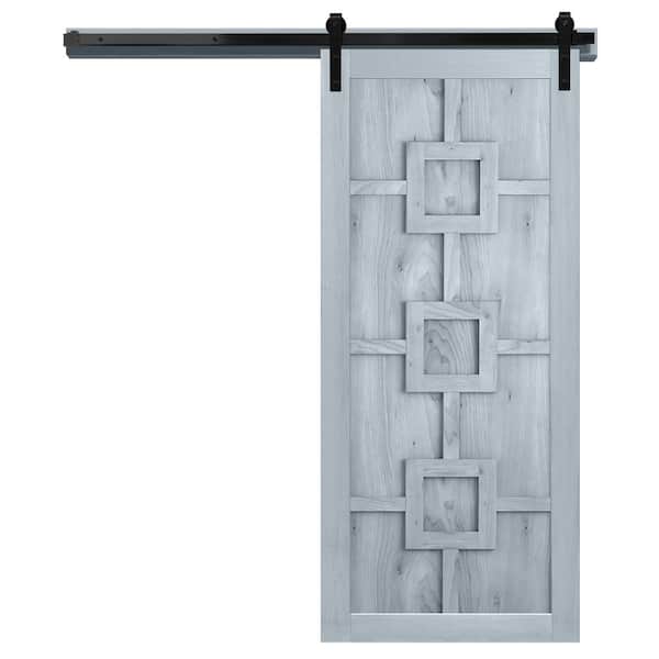 VeryCustom 30 in. x 84 in. The Mod Squad Beach House Wood Sliding Barn Door with Hardware Kit in Black