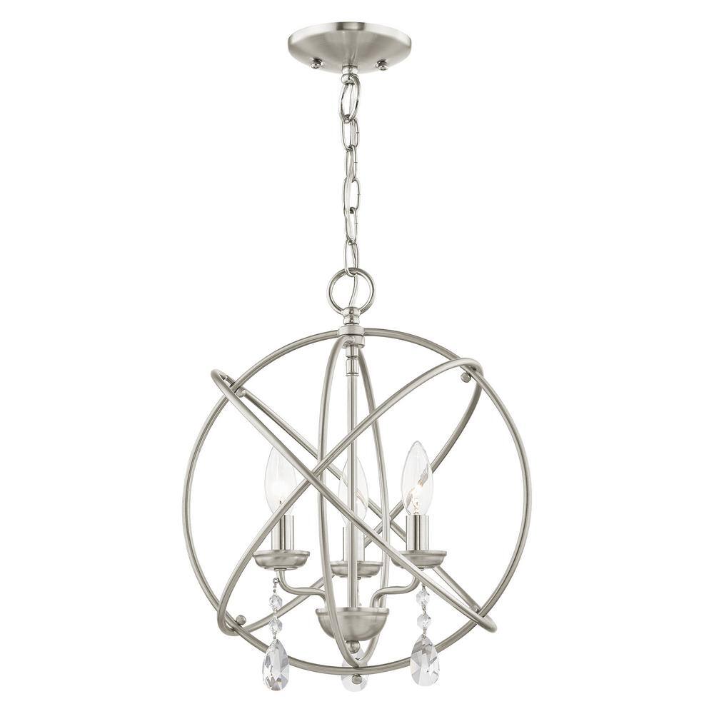 Elegant Mini 3-Light Brushed Nickel Chandelier with Teardrop Crystals