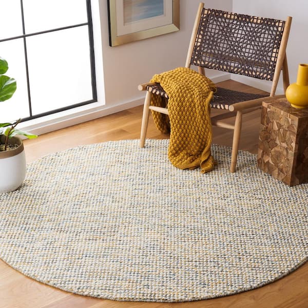 Vermont 6 ft. x 6 ft. Dark Gold/Blue Knitted Round Area Rug