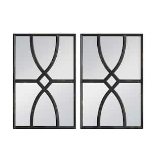 16 in. W x 23 in. H Rectangular Fir Wood Framed Wall Bathroom Vanity Mirror in Black, Set of 2