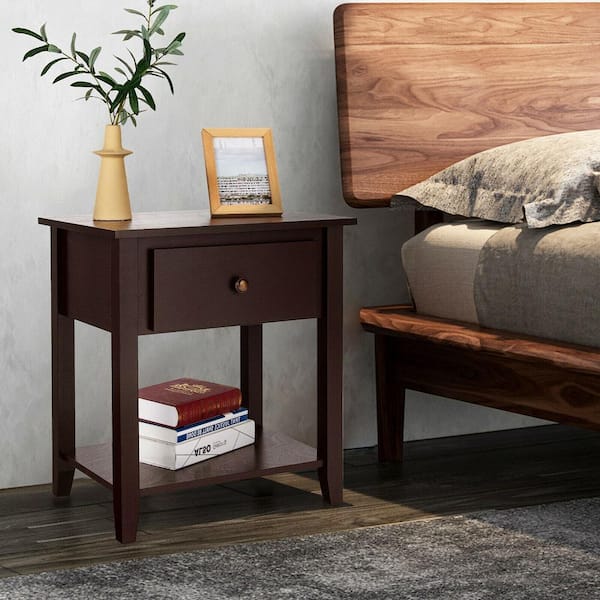 Prepac Transitional Espresso Nightstand with 2 Drawers - Sturdy  Construction, Antique Bronze Knobs, Dark Brown Finish