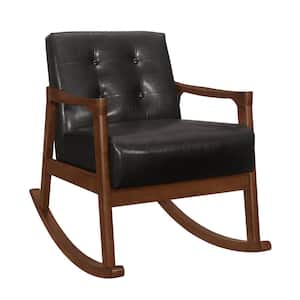 Odelle Dark Brown Faux Leather Solid Wood Rocking Chair