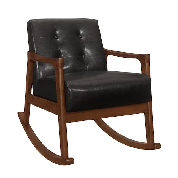Lazzara Odelle Dark Brown Faux Leather Solid Wood Rocking Chair