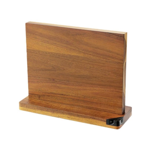 6-Knife Acacia Wood 4 in. x 12 in. x 10 in. Magnetic Knife Block with Sharpener for Cutlery Display Stand Storage Rack