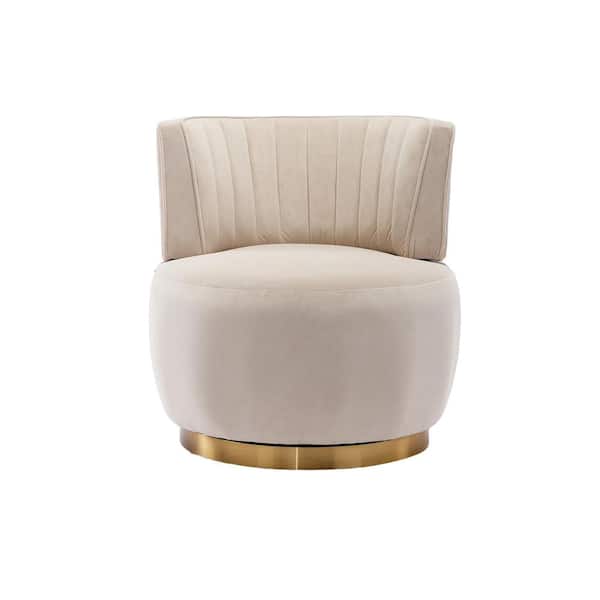 HOMEFUN Contemporary Beige Velvet upholstered Swivel Barrel Chair
