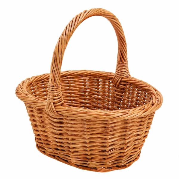 10.2 Inch Natural Wicker Picnic Basket with Double Lid and Removable Linen Cotton Lining Storage Hamper Bin
