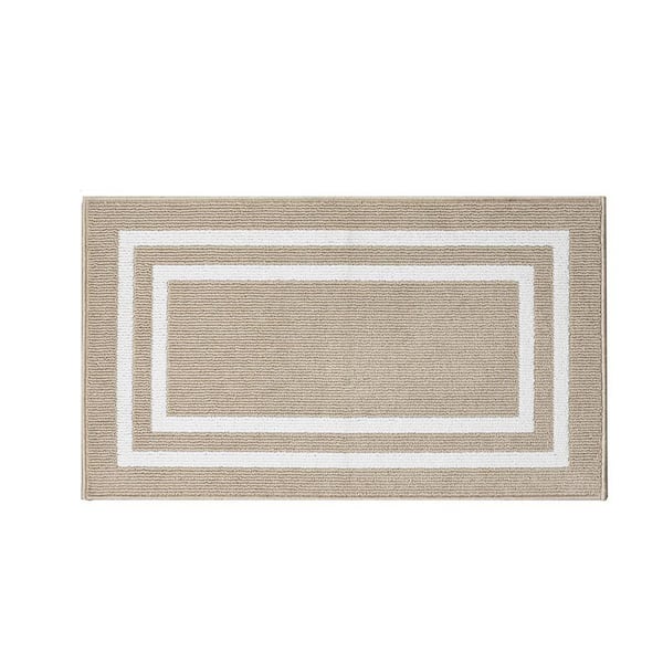 Washable Skid Resistant Beige /White 2.2 ft. x 4 ft. All Loop Tufted Area Rug