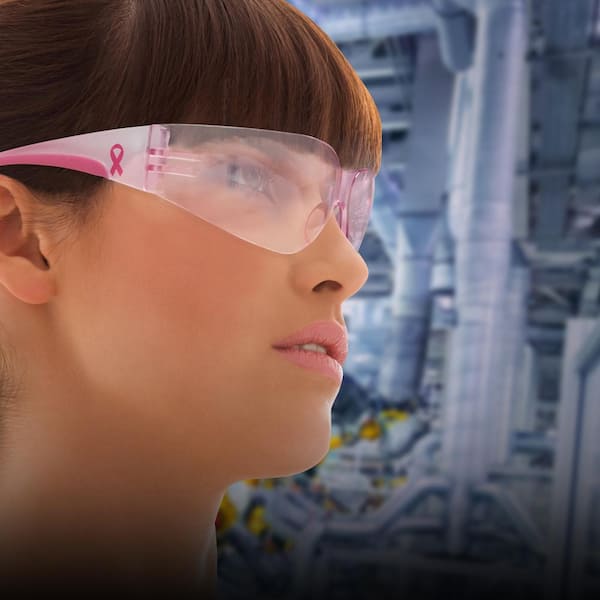 Eva Women's Clear/Pink Anti-Scratch Coating Petite Rimless Safety Glasses with Pink Tinted Lenses