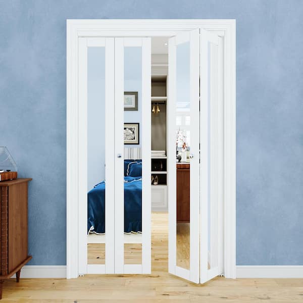 48 in. x 80 in. 1-Lite Mirrored Glass and Solid Core White Finished MDF Close Bi-fold Door with Hardware