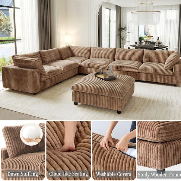 Magic Home Modern Cloud Couch 157 in. Square Arm Faux Rabbit Fur
