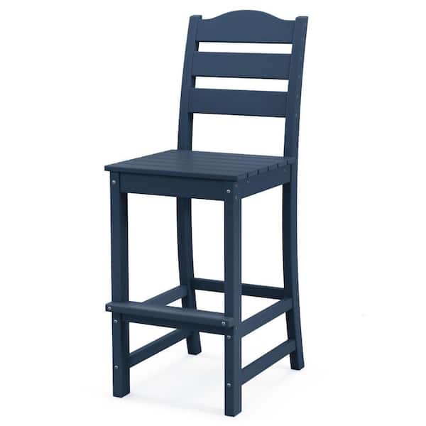 HDPE Outdoor Bar Stool Patio Tall Chair Backrest Footrest All Weather Navy (1-Pack)