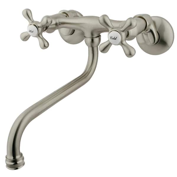 Kingston Brass Traditional 2-Handle Wall Mount Bathroom Faucet in Brushed Nickel