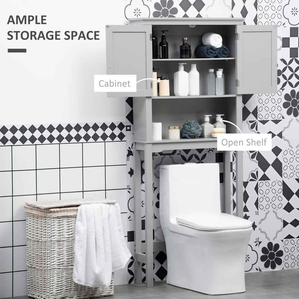 Gray MDF Over-the-Toilet Storage Cabinet with Adjustable Shelves