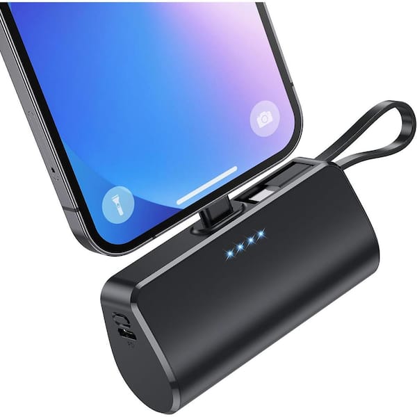 Etokfoks 5200mAh Small Portable Charger with Compact PD 3.0A Power Bank  with Built-in Cable in Black - (1-Pack) MLPH005LT548 - The Home Depot