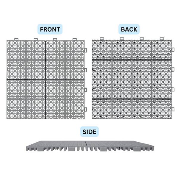 LIVIZA 1 ft. x 1 ft. Anti-Slip Plastic Deck Tile in Gray (60-Piece), Rosette Pattern