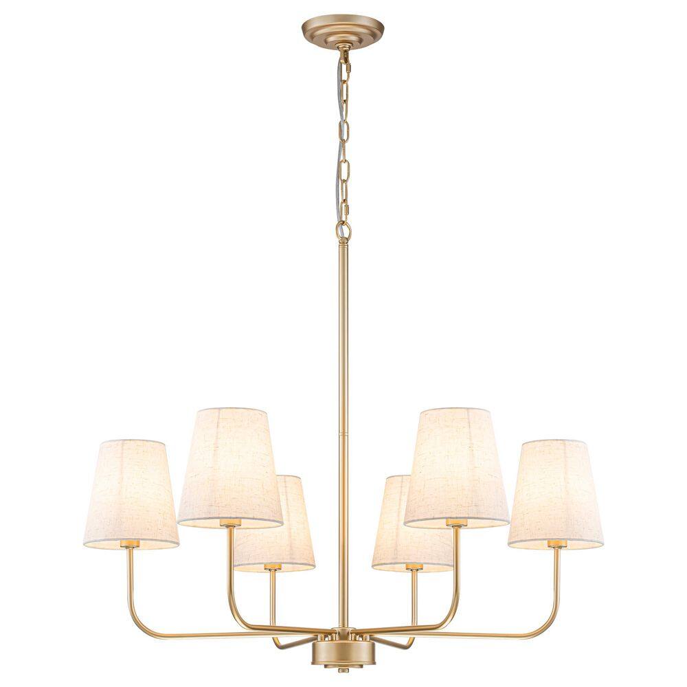 Modern Gold 6-Light Chandelier with Linen Fabric Shades for Dining Room, Farmhouse Pendant Light Fixture for Living Room price history on PriceWatchPro