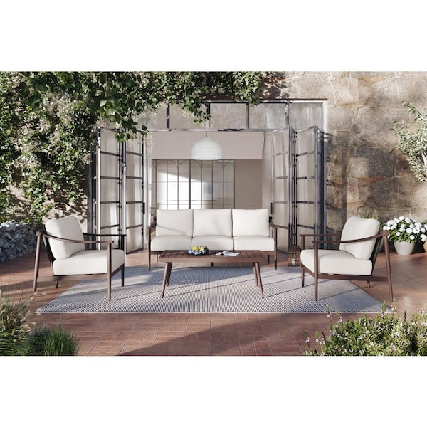 NEW CLASSIC HOME FURNISHINGS New Classic Furniture Moana 4-Piece Metal and Wicker Patio Conversation Seating Set with Beige Cushions