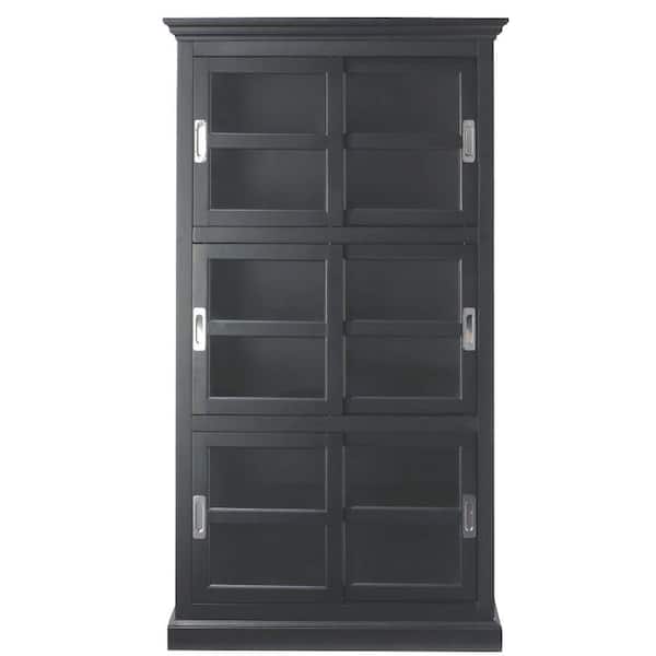 Home Decorators Collection Lexington 72 in. Black Wood 6-shelf Standard Bookcase with Sliding Doors