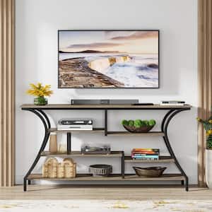 Turrella 70.9 in. Gray Rectangle Engineered Wood Console Table with Storage Shelves