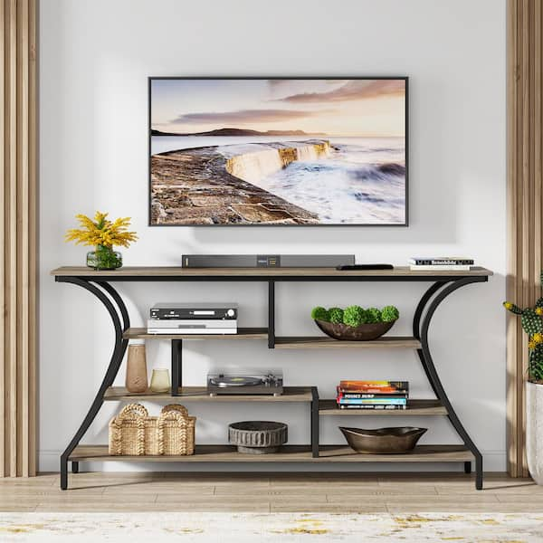 BYBLIGHT Turrella 70.9 In. Gray Rectangle Engineered Wood Console Table ...