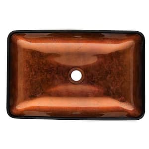 18.00 in. Vessel Bathroom Sink Brown Glass with Faucet and Pop-Up Drain