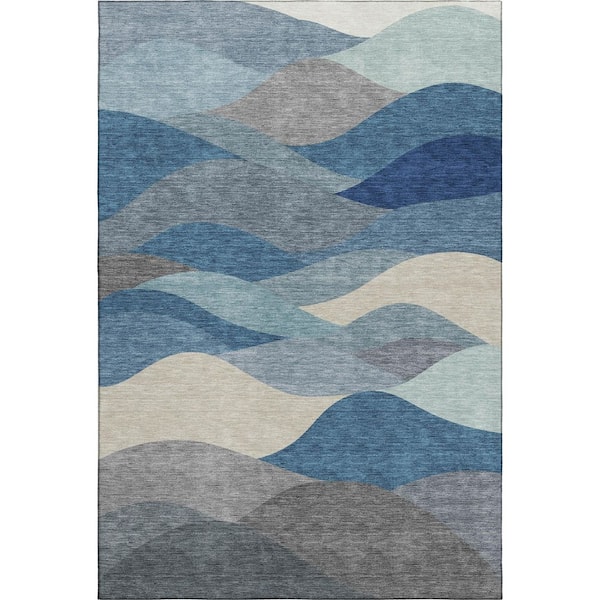 Mayfield Premium Machine Washable Abstract AMF2378 Blue 8 ft. x 10 ft. Area Rug