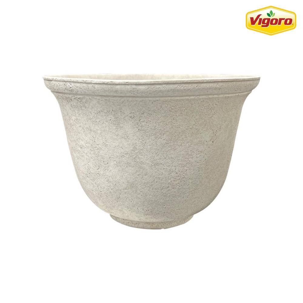 Vigoro 14 In. Elise Medium Beige Textured Resin Planter (14 In. D X 9.8 ...