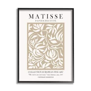 Neutral Floral Foliage Pattern Historical Exhibition Text by Ros Ruseva Framed Nature Art Print 30 in. x 24 in.