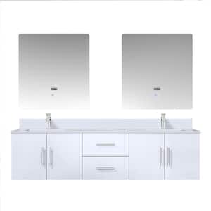 Geneva 72 in. W x 22 in. D Glossy White Double Bath Vanity, Cultured Marble Top, Faucet Set, and 30 in. LED Mirrors