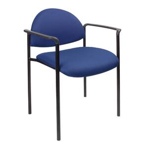 Blue Fabric Cushions Black Steel Frame Molded Arm Caps Stackable Guest Chair