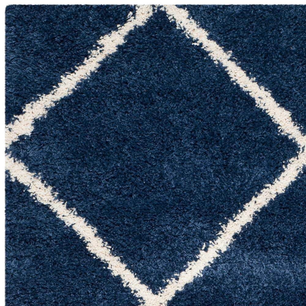 Navy and Ivory Diamond Shag Synthetic Area Rug 5'3" x 7'6"