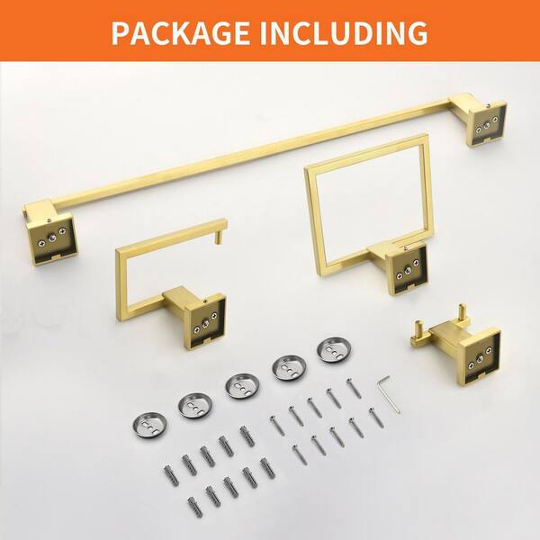 Boyel Living 4-Piece Bath Hardware Set with Towel Bar, Towel Robe Hook,  Toilet Roll Paper Holder, Hand Tower Holder in Brushed Gold BMG322-4NG -  The Home Depot