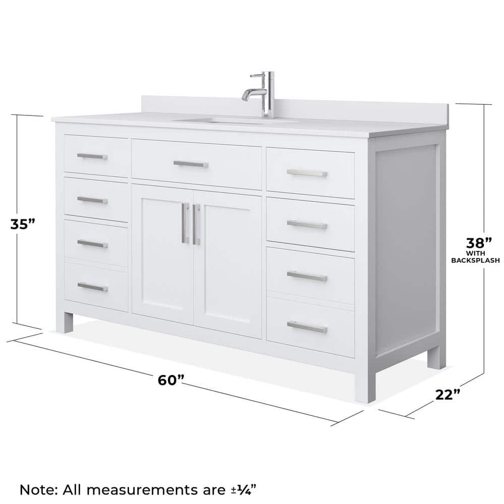 Beckett 60" White Freestanding Single Bathroom Vanity with Cultured Marble Top
