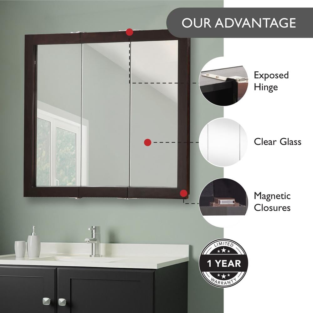 Ventura 30-Inch Espresso Pine Tri-View Medicine Cabinet