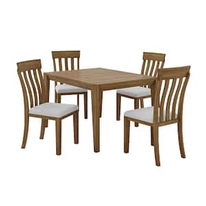 Magali Natural Mid-century Modern 5-Piece Dining Sets with 4 Chairs and 1 Extendable Table