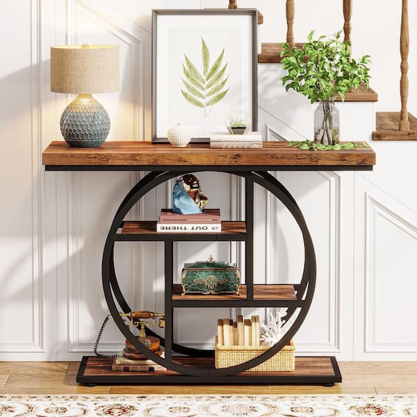 Turrella 41.3 in. Brown Rectangle Wood Console Table, Industrial Sofa Table for Living Room, Foyer Hallway Table