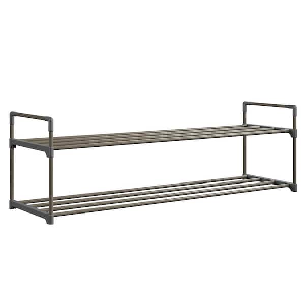 13.3 in. H 10-Pair 2-Tier Gray Plastic Shoe Rack