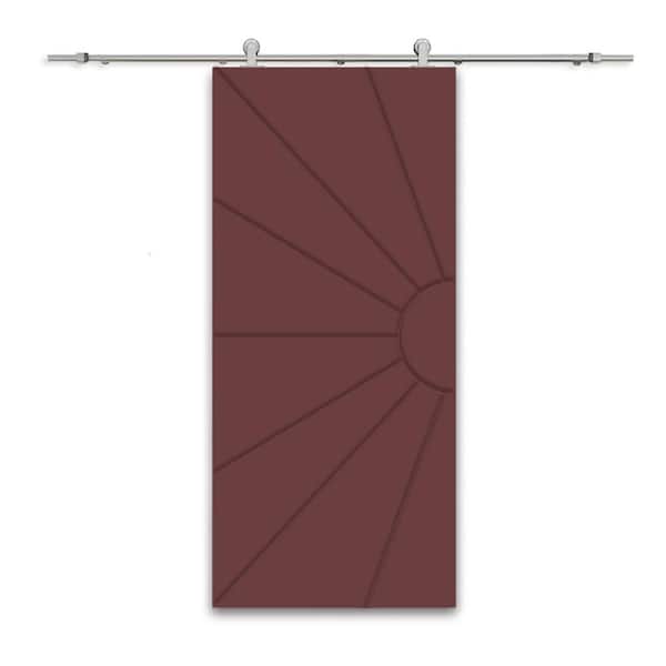 CALHOME 30 in. x 96 in. Maroon Painted Composite MDF Paneled Interior Sliding Barn Door with Hardware Kit