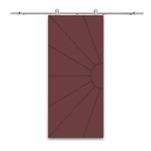 36 in. x 96 in. Maroon Stained Composite MDF Paneled Interior Sliding Barn Door with Hardware Kit