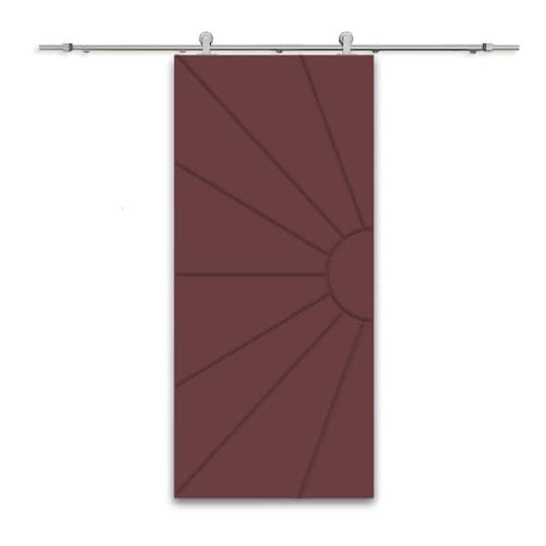CALHOME 24 in. x 84 in. Maroon Stained Composite MDF Paneled Interior Sliding Barn Door with Hardware Kit