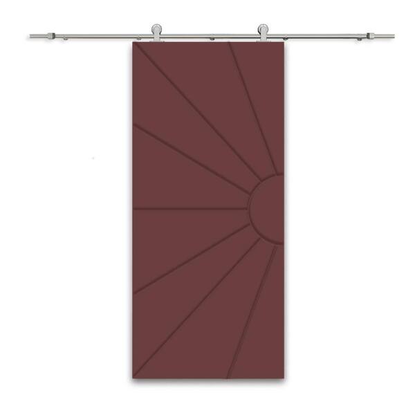 CALHOME 42 in. x 96 in. Maroon Stained Composite MDF Paneled Interior Sliding Barn Door with Hardware Kit