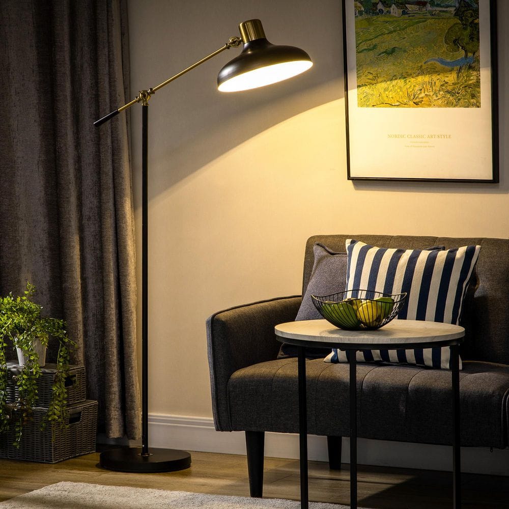 AIKVSXER 65 in. Black and Gold Floor Lamp with Dome Shade for