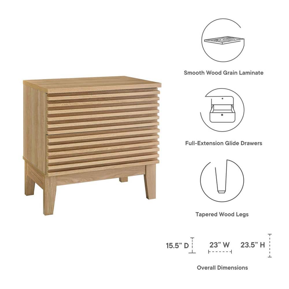 Oak Mid-Century Modern Two-Drawer Nightstand