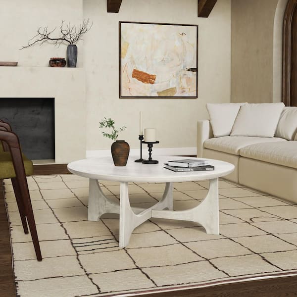 Sasha 40 in. White Washed Round Wood Coffee Table