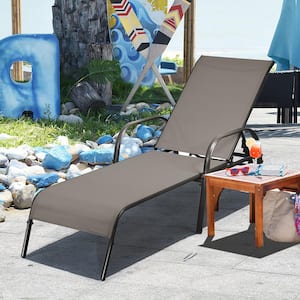 Brown 2-Pieces Patio Metal Lounge Chair Chaise Adjustable Reclining Armrest