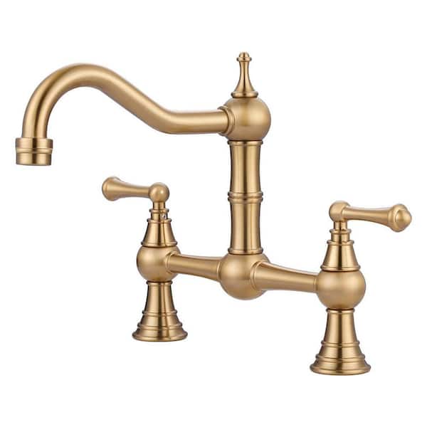 Double Handle Bridge Faucet with 360° Swivel Spout in Brushed Nickel
