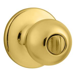 Polo Polished Brass Privacy Bed/Bath Door Knob Featuring Microban Antimicrobial Technology with Lock