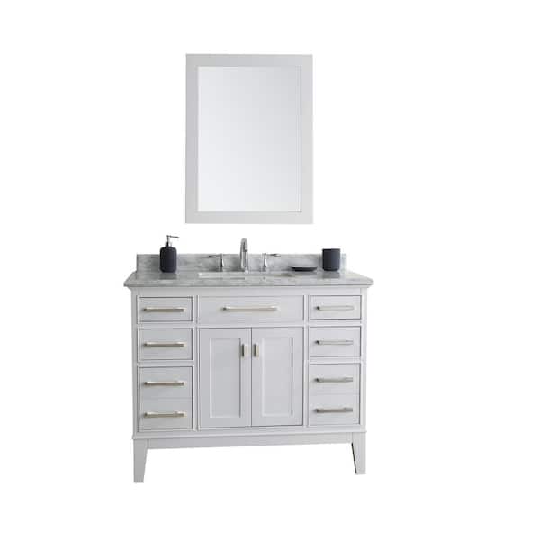 Ari Kitchen and Bath Danny 42 in. Single Bath Vanity in White with Marble Vanity Top in Carrara White with White Basin