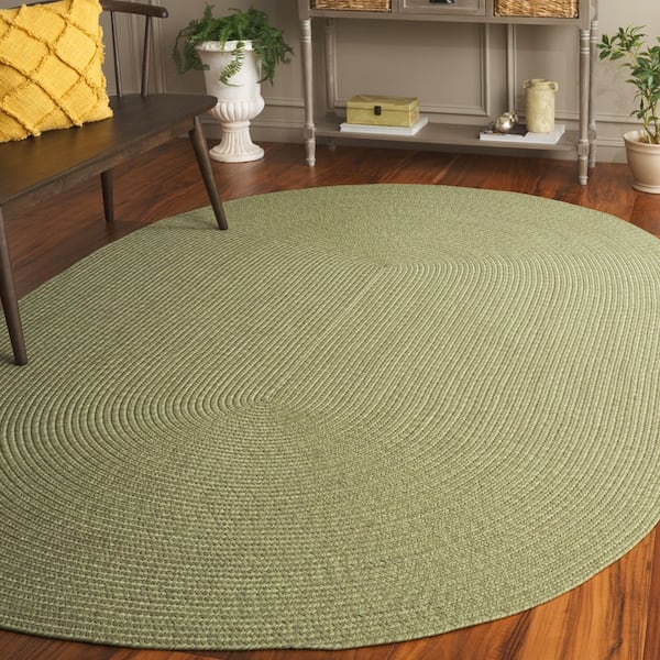 Braided Sage 3 ft. x 5 ft. Machine Washable Geometric Solid Oval Area Rug