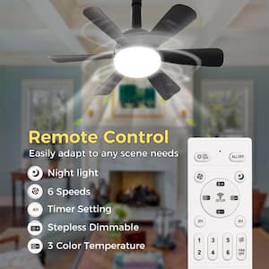 18 in.Black Socket Indoor Ceiling Fan with Light, Modern Screw Ceiling Fan with Remote, Mini Ceiling Fan for Garage